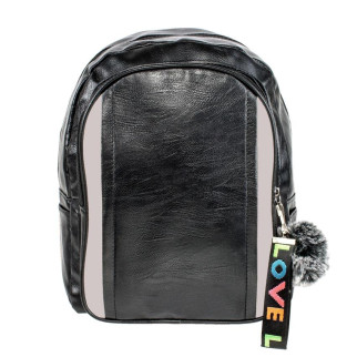 Рюкзак міський BackPack Пушистик Кожзам 28х23х10 см Чорний із сірими вставками (22468) - Інтернет-магазин спільних покупок ToGether