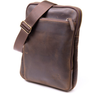 Оригінальна сумка з накладною кишенею на блискавці в матовій шкірі 11280 SHVIGEL Коричнева 29,5х22х5 - Інтернет-магазин спільних покупок ToGether