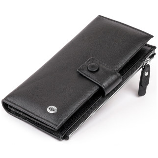 Оригінальний гаманець шкіряний на хлястиці з кнопкою ST Leather 19280 Чорний 19х9х1,7 см - Інтернет-магазин спільних покупок ToGether