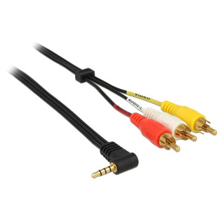 Кабель аудіо-адаптер Delock Jack 3.5mm 4pin-RCAx3 M/M  1.5m AV (L-V-Gnd-R) 90° кутовий Flat чорний (70.08.4504) - Інтернет-магазин спільних покупок ToGether