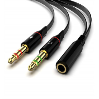 Перехідник аудіо Lucom Jack 3.5mm 4pin-3.5mm 3pinx2 F/M 0.2m (L-R-Gnd-Mic) CTIA Gold чорний (62.09.8064) - Інтернет-магазин спільних покупок ToGether