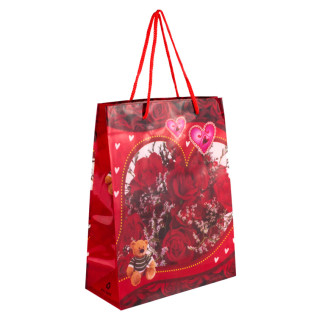 Сумочка подарункова пластикова з ручками Gift bag Серця та троянди 23х18х7.5 см Червоний (13951) - Інтернет-магазин спільних покупок ToGether