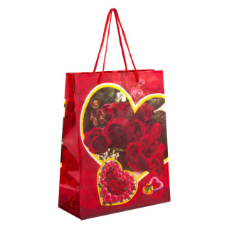 Сумочка подарункова пластикова з ручками Gift bag Серця та троянди 23х18х7.5 см Червоний (27350) - Інтернет-магазин спільних покупок ToGether