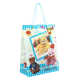 Сумочка подарункова пластикова з ручками Gift bag Ведмедики 23х18х7.5 см Блакитний (27348) - Інтернет-магазин спільних покупок ToGether