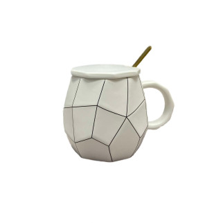 Чашка керамічна з кришкою та ложкою біла Stenson 2356 - Інтернет-магазин спільних покупок ToGether