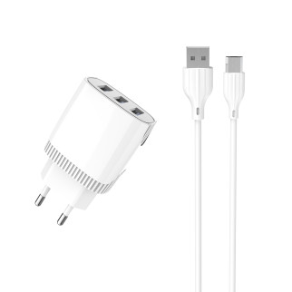 Мережевий зарядний пристрій Aspor A813 (3USB/3.4A) + USB кабель Micro- білий - Інтернет-магазин спільних покупок ToGether