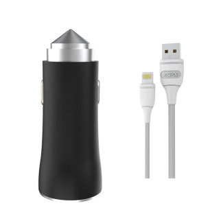 Автомобільний зарядний пристрій Aspor A918 Metal LED (2USB/3.4A) + кабель USB – Lightning- чорний - Інтернет-магазин спільних покупок ToGether