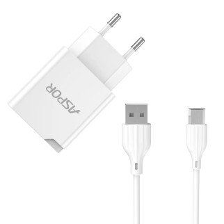 Мережевий зарядний пристрій Aspor A827 IQ (USB/2.4A) + кабель USB – Micro- білий - Інтернет-магазин спільних покупок ToGether