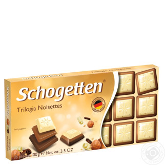 Шоколад молочний Schogetten Trilogia Noisettes (Шогетен трилогія) 100 г, мікс трьох видів шоколаду з фундуком - Інтернет-магазин спільних покупок ToGether