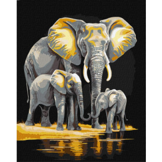 Набір для розпису по номерах. КНО6530 "Сімейство слонів з фарбами металiк extra" 40х50см - Інтернет-магазин спільних покупок ToGether
