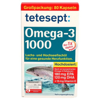 Риб'ячий жир "TETESEPT Omega-3 1000 mg + Vitamin E 15 mg." для очищення судин та зміцнення серця, 80 шт. - Інтернет-магазин спільних покупок ToGether