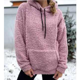 Теплий жіночий худі зимова кофта з капюшоном з хутра тедді чебурашка баранчик худі рожеве розмір 42-46 - Інтернет-магазин спільних покупок ToGether