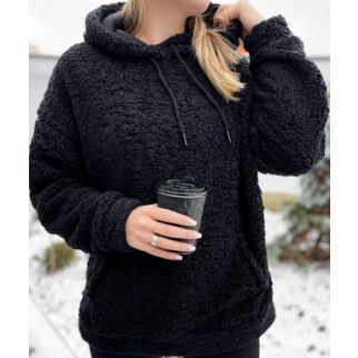 Теплий жіночий худі зимова кофта з капюшоном з хутра тедді чебурашка баранчик худі чорний розмір 42-46 - Інтернет-магазин спільних покупок ToGether