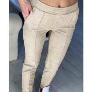 Стильні жіночі замшеві штани бежеві зі стрілками штани з кишенями із замші на гумці штани 48-50 розмір - Інтернет-магазин спільних покупок ToGether