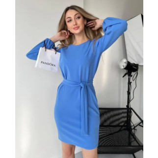 Коктейльна сукня жіноча однотонна блакитна сукня з довгим рукавом ліхтарик приталена сукня з поясом - Інтернет-магазин спільних покупок ToGether