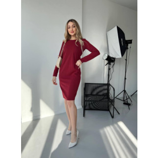 Класична приталена жіноча сукня бордова з довгим рукавом трикотажна сукня жіноча 40-42 44-46 розмір - Інтернет-магазин спільних покупок ToGether