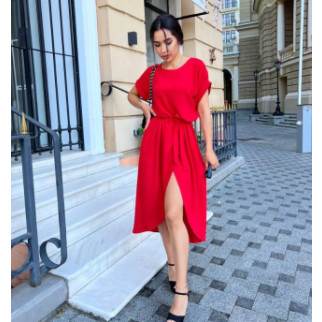 Літня сукня з коротким рукавом червона жіноча сукня з розрізом на нозі сукня з поясом сарафан літній - Інтернет-магазин спільних покупок ToGether