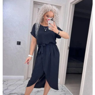 Літня сукня з коротким рукавом чорна жіноча сукня з розрізом на нозі сукня з поясом сарафан літній - Інтернет-магазин спільних покупок ToGether