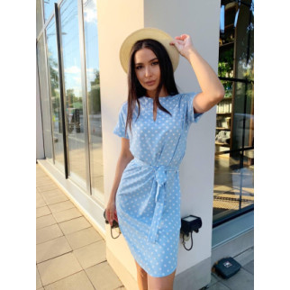 Красива літня сукня жіноча з коротким рукавом у горох блакитна сукня на літо з поясом з тканини софт - Інтернет-магазин спільних покупок ToGether