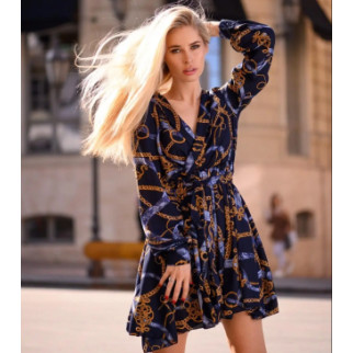 Коктейльна сукня синя коротка з рукавом стильна сукня з вирізом на запах модна літня сукня жіноча - Інтернет-магазин спільних покупок ToGether