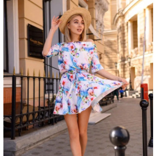 Легка літня сукня в квіточку біла коротка сукня з відкритими плечима гарна сукня вільна 42-46 розмір - Інтернет-магазин спільних покупок ToGether