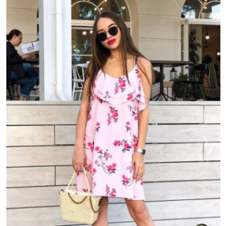 Літнє плаття жіноче рожеве міні сукня сарафан в квіточку стильний літній сарафан жіночий з рюшами на літо - Інтернет-магазин спільних покупок ToGether