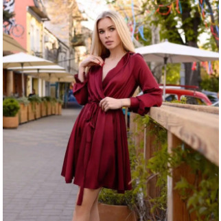 Коктейльна сукня бордова з довгим рукавом шовкова сукня з декольте на запах модна літня сукня жіноча розмір 42-46 універсальний - Інтернет-магазин спільних покупок ToGether