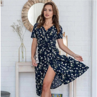 Літня сукня на запах синя в квіточку легка жіноча сукня з коротким рукавом міді з поясом сукня на літо 40-42 44-46 розмір - Інтернет-магазин спільних покупок ToGether