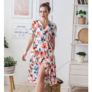 Літня сукня на запах біла в квіточку легка жіноча сукня з коротким рукавом міді з поясом сукня на літо 40-42 44-46 розмір - Інтернет-магазин спільних покупок ToGether