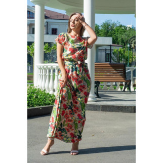 Літнє плаття в підлогу бежеве вільне жіноче плаття довге в квіточку з поясом розмір 48-52 - Інтернет-магазин спільних покупок ToGether