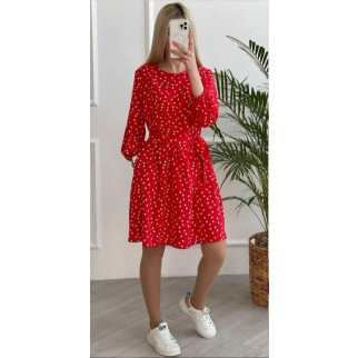 Весняна літня сукня в горошок повсякденна червона жіноча сукня клеш з довгим рукавом приталена - Інтернет-магазин спільних покупок ToGether