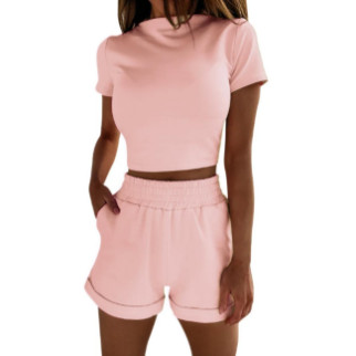 Модний літній жіночий костюм із шортами спортивний стиль пудровий костюм жіночий шорти топ комплект із двонитки - Інтернет-магазин спільних покупок ToGether
