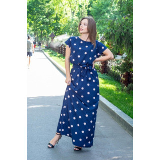Літня сукня темно синя вільна жіноча сукня довга в горох з поясом розмір 42-46 - Інтернет-магазин спільних покупок ToGether