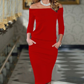Вишукана жіноча сукня з відкритими плечима рукавом три чверті з кишенями розміри 40 42 46 колір червоний - Інтернет-магазин спільних покупок ToGether