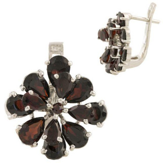 Модні срібні сережки з натуральним гранатом серги у формі квітки з англійським замком жіночі сережки зі срібла - Інтернет-магазин спільних покупок ToGether