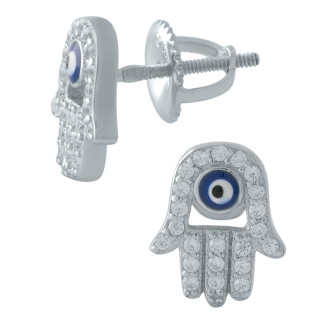 Срібні сережки гвоздики пусети з емаллю та фіанітами жіночі серги зі срібла з камінням символ долоні хамса - Інтернет-магазин спільних покупок ToGether