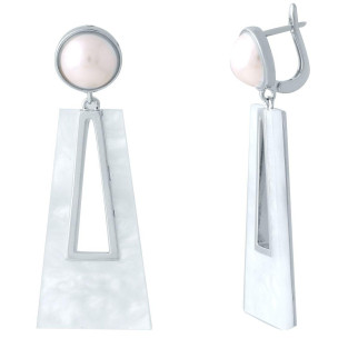 Стильні срібні сережки з натуральним перламутром і перлами незвичайні великі сережки підвіски зі срібла - Інтернет-магазин спільних покупок ToGether