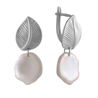 Стильні срібні сережки підвіски з натуральними перлами бароковим модні жіночі висячі сережки з листком - Інтернет-магазин спільних покупок ToGether