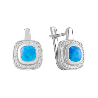 Стильні срібні сережки з синім опалом ніжні квадратні жіночі сережки зі срібла з англійським замком - Інтернет-магазин спільних покупок ToGether