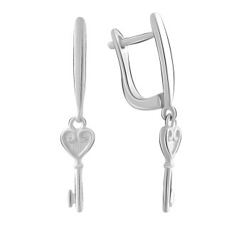 Стильні срібні сережки з ключиком без каменів жіночі сережки підвіски зі срібла з англійським замком - Інтернет-магазин спільних покупок ToGether