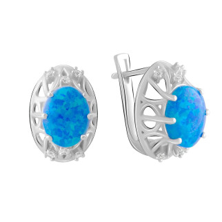Стильні срібні сережки з синім опалом ніжні круглі жіночі сережки зі срібла з англійським замком - Інтернет-магазин спільних покупок ToGether