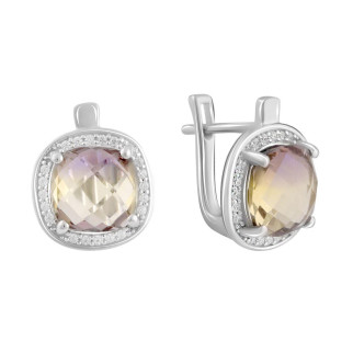 Розкішні срібні сережки з аметрином nano модні жіночі сережки зі срібла з об'ємним каменем у центрі - Інтернет-магазин спільних покупок ToGether