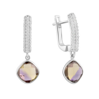 Ніжні срібні сережки підвіски з аметрином nano жіночі сережки зі срібла висячі серги з двоколірним каменем - Інтернет-магазин спільних покупок ToGether