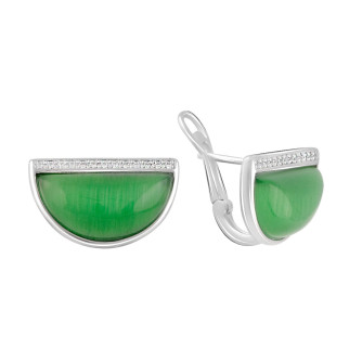 Срібні сережки із зеленим котячим оком у формі півкола стильні об'ємні великі сережки зі срібла - Інтернет-магазин спільних покупок ToGether