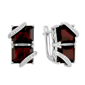 Стильні срібні сережки з натуральним гранатом прямокутні жіночі сережки зі срібла з червоним камінням - Інтернет-магазин спільних покупок ToGether