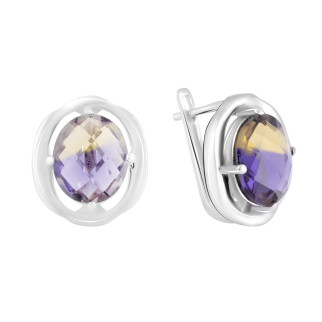Стильні срібні сережки з аметрином nano гладкі овальні жіночі сережки зі срібла серги з двоколірним каменем - Інтернет-магазин спільних покупок ToGether