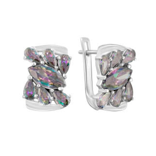 Стильні срібні сережки з містик топазом модні прямокутні сережки зі срібла з переливчастим камінням - Інтернет-магазин спільних покупок ToGether