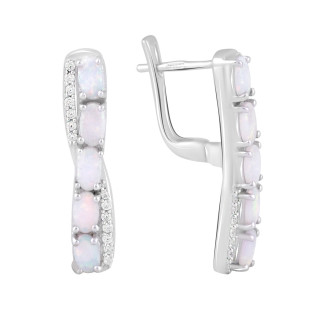 Стильні срібні сережки зі світлим опалом ніжні довгасті сережки з маленьким камінням зі срібла - Інтернет-магазин спільних покупок ToGether