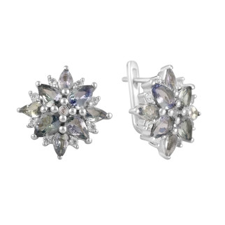 Срібні сережки з натуральним танзанітом сережки з топазом білим у вигляді квітки з дрібним камінням зі срібла - Інтернет-магазин спільних покупок ToGether