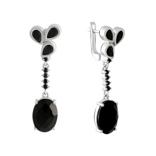 Срібні сережки підвіски з натуральним оніксом стильні висячі чорні сережки з англійським замком з камінням - Інтернет-магазин спільних покупок ToGether